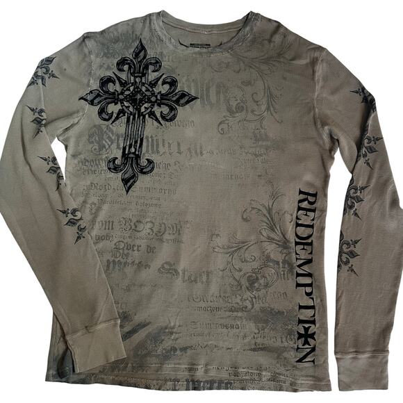 Raw State Redemption Thermal XXL Long Sleeve Black Y2k Grunge Graphic Affliction - Picture 1 of 12